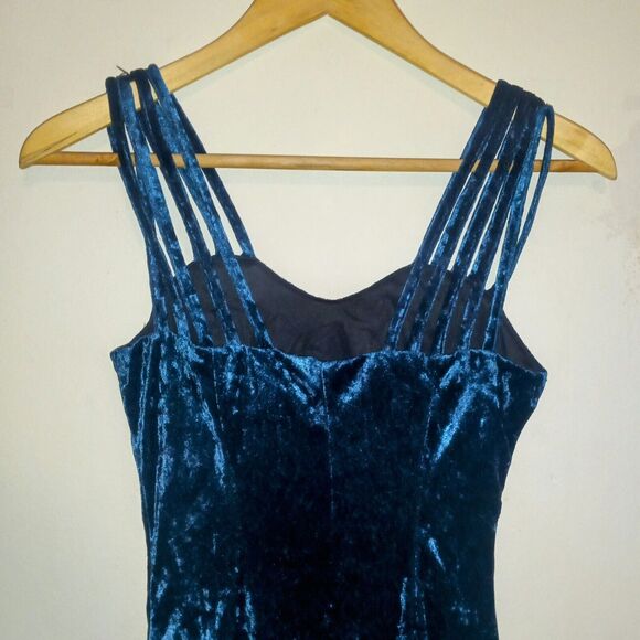 Vintage All That Jazz Crushed Velvet Dress-Small-Skater-Lined-Strappy-Navy-Y2K - Picture 6 of 8